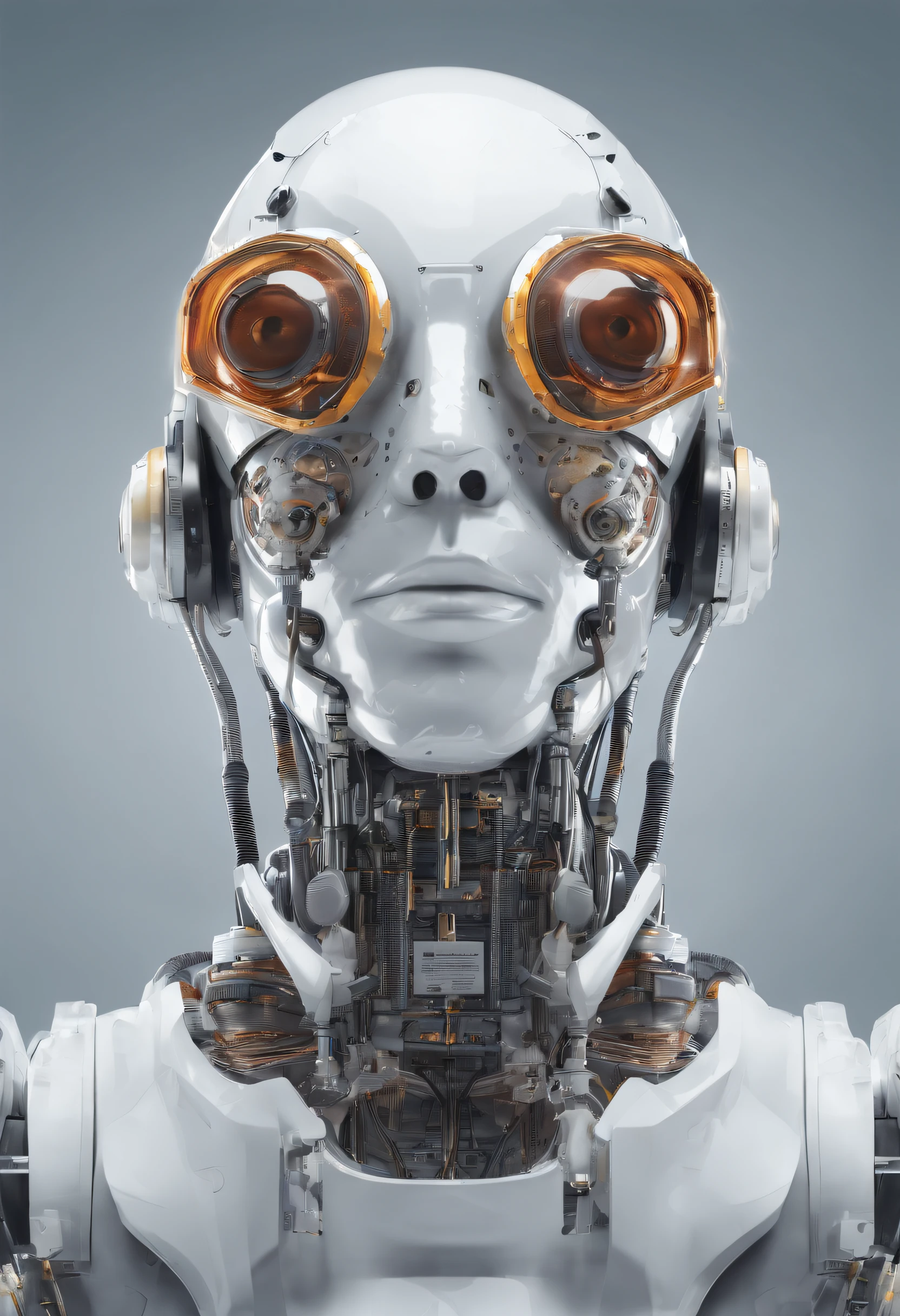 Highly Detailed Humanoid Ultra Realistic Chemical Robot for Science Magazine Cover with Plain Background