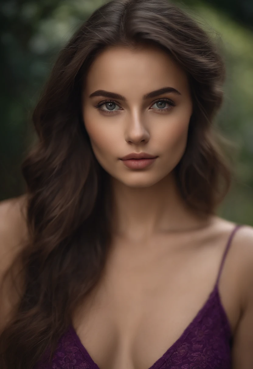 Arafed woman completely , fille sexy aux yeux bruns, ultra realist, Meticulously detailed, Portrait Sophie Mudd, slightly dark brown hair and large eyes, selfie of a young woman, Yeux de chambre, Violet Myers, sans maquillage, maquillage naturel, looking straight at camera, Visage avec Artgram, Maquillage subtil, Superbe photo du corps entier, sur une tersasse dans le sud de la France, Medium to large bust