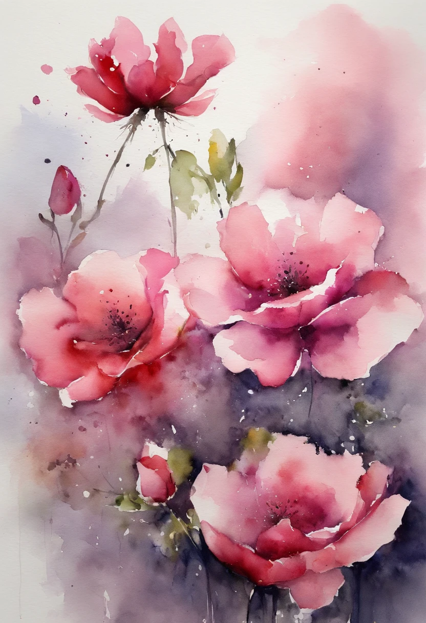 uma pintura rosa roxa com um fundo splatter e efeito de tinta spray, Directed by: Eugeniusz Zak, arte em aquarela, Directed by: lotz karoly, pintura em aquarela, estilo de pintura em aquarela, arte detalhada em aquarela, Directed by: Reuben Tam, pintura digital em aquarela, Tinta aquarela, Aquarela magistralmente detalhada, arte em aquarela, Grzegorz Rutkowski