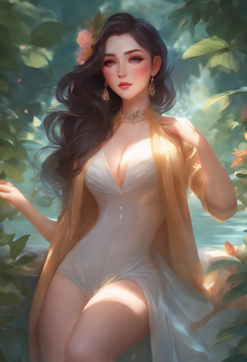 Anime girl with dark brown hair and a low-cut with big breasts, RossDraws Pastel vibrant, RossDrawsCartoon Vibrant, Style anime 4 K,!, ! dream artgerm, Belle fille , anime styled digital art, anime art wallpaper 4k, anime art wallpaper 4k, digital anime art, Extremely detailed artgerm