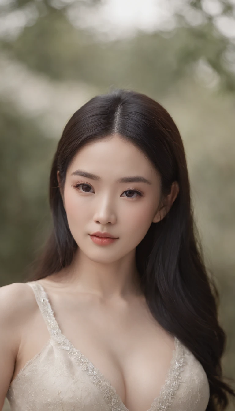 Chinese beautiful woman,Long black hair,Willow eyebrows,Danfeng Eyes,small-nose,Cherry small mouth,Slightly exposed chest,Photographic lenses,kanon,Front close-up,Realistic details
