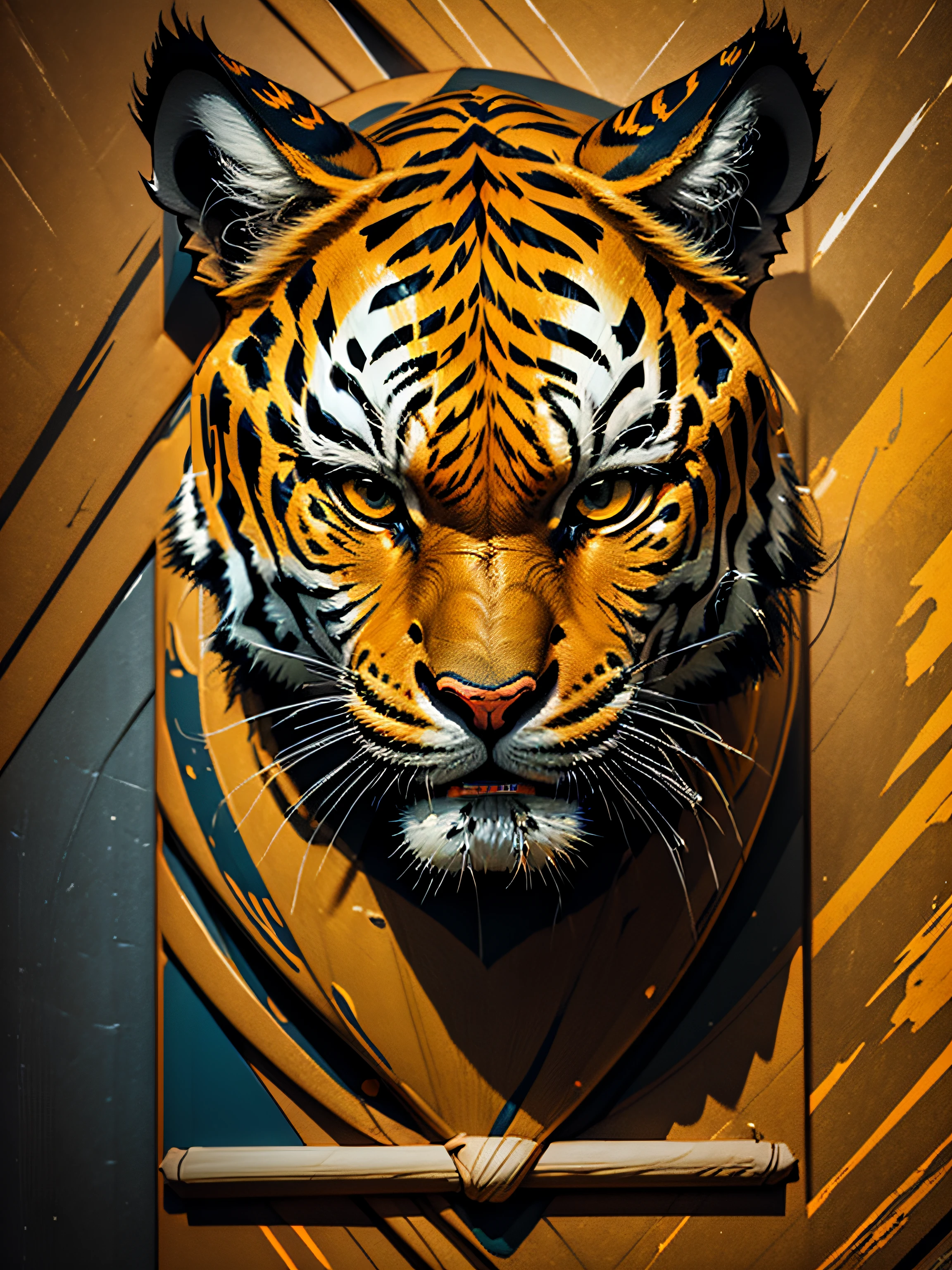 Logotype, minimalism, tiger face, soccer team logotype, simple, clean:0.9, bold typography:1.1, non human. lineart, vector, typography: TIGRES, yellow and blue uniform