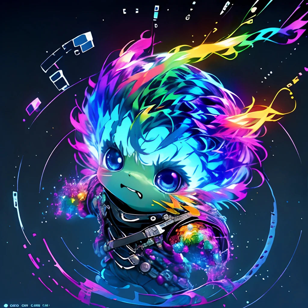 Irridescent color、Colorful pop mascot characters，Round and cute space robot, Farbe々ornamented、Colorful backgrounds，Fantasy，intricate-detail {brightened，K HD，32k constellations