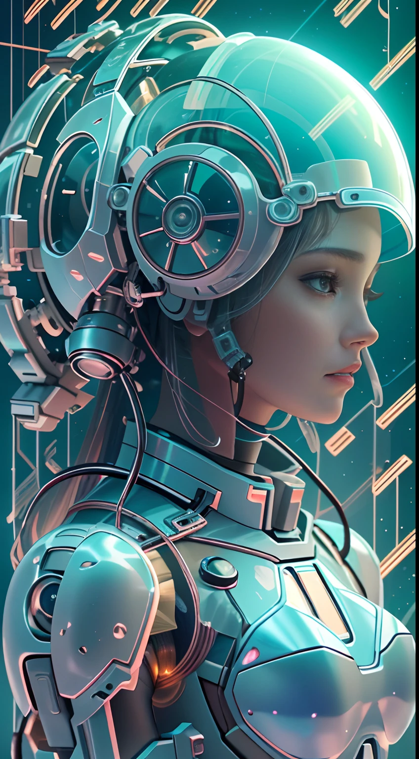 Translucent ethereal mechanical astronaut,Futuristic girl,Mechanical joints,Futuristic space helmet,Futuristic space starry sky background,ModelShoot style, (Extremely detailed Cg Unity 8K wallpapers), The beauty of abstract stylized portraits,,surrealism, 8K, Super detail, Best quality, Award-Awarded, Anatomically correct, 16k, Super detail