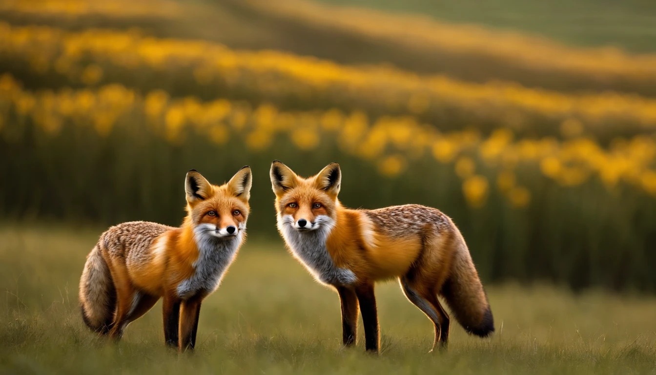 "Por favor, Create a hyper-realistic photographic image that shows 300 foxes in a field,  super detalhista e realista