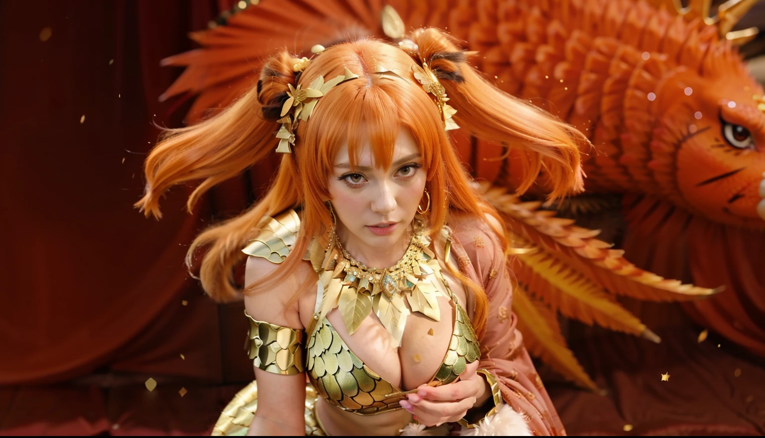 realistic, a close up of a woman in a dress holding a knife, girl named lucy, anime monster girl, anime”, female anime character, screenshot from a 2012s anime, the godess hera looking angry, scales covering her chest, seven deadly sins anime, furr covering her chest, sabertooth, best anime character design, a very beautiful berserker woman