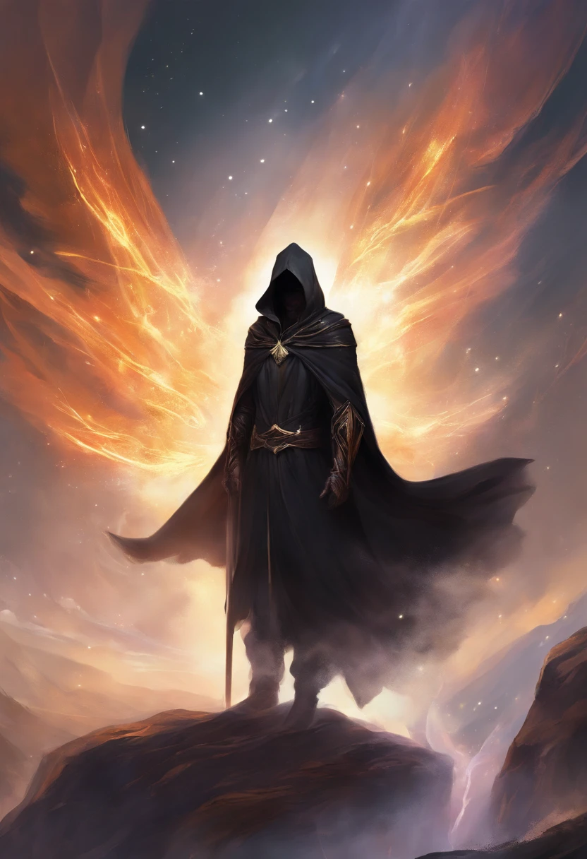 A man wearing a black cloak. A mask that covers the face. Big white eyes.