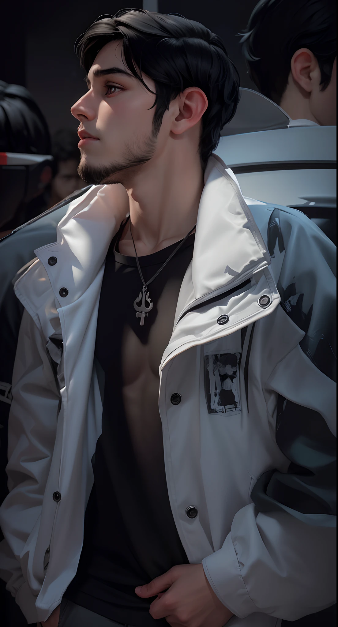 Boy made in abys, black hair, in the darkness