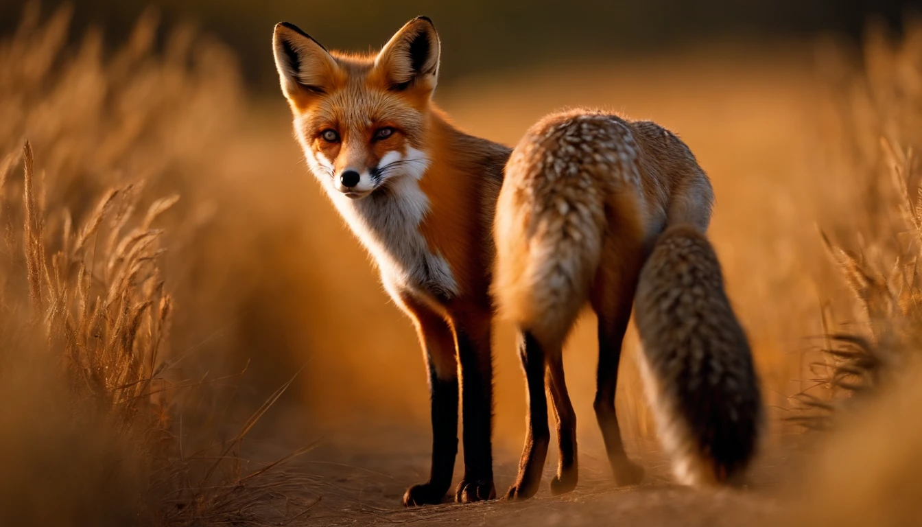 Uma fotografia super realista.Ask you to create a hyper-realistic photographic image that shows 300 foxes with their tails on fire, em um campo no periodo notrumo 300 raposas. He then tied the foxes in pairs by the tail and placed a torch in the middle of each pair. Acendendo as tochas, soltou as raposas nos campos de cereais dos filisteus, resulting in a fire that consumed both the already harvested bundles and the unharvested cereals, super detalhista e realista