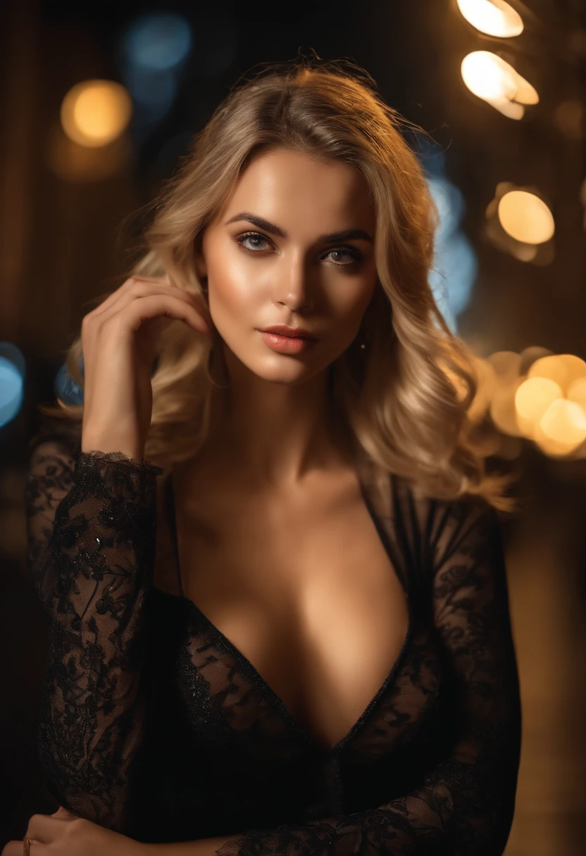 8k, masterpiece, RAW photo, en iyi kalite, fotorealistik, highly detailed CG unity 8k wallpaper, depth of field, Cinematic light, lens flaresi, ray tracing, (an extremely beautiful face, beautiful lips, Beautiful eyes), Face with intricate detail, (ultra-detailed skin), 1 girl, Dark, in deep shadows, beautiful ukranian girl, Ukranian model, 1 erkek, (a very fit and muscular body:1.3), (looking at the audience), (A GREAT TENACIOUS LOOK:1.3), (kolsuz), (Fashion City by Night, dark night, neon tabelalar, Blurred background), moda sokak gece, (arkada insan olmadan:1.3), beautiful earrings, bilezikler, kolye, pantyhose, clear eyes, Walking, (solgun ten), (big eyes), face forward, (upper body shot), (ipek renkli bir elbise:1.3), (blonde hair), (dar ve dantelli bir elbise), (saydam), (looking at the audience:1.3) open chest, very thin, medium-sized breasts, Don't turn your back, (Rear shot), saydam, Buttocks of medium size,. No shirt