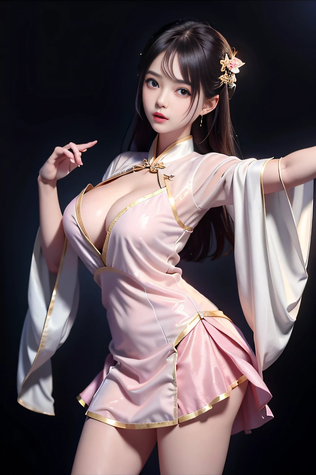 Wet-breasted Hanfu open V-chested clothes, All pictures, Wet body of thin silk fabric, Thin silk lace petticoat,princess 8 yeald old cute, (huge boobs,cleavage),petticoat, white pink, blue ,best qualtiy,tmasterpiece,超高分辨率,(真实感:1.4),RAW photogr,(True skin texture:1.3),(filmgrain:1.3),(Selfie angle),1个Giant Breast Girl,Beautiful eye and face details,tmasterpiece,Best quality at best,exposing thighs,Bigchest,The chest is more exposed,short detailed hair,above looking down facing at camera,short dressPrincess Eyes,Super big eyes,Detailed face,shiny pupils, randome color, dress short, , thin silk fabric wet body, thin silk fabric lace petticoat,wedding short dress