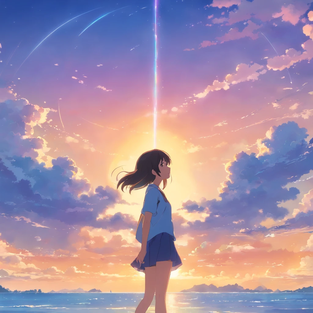 tmasterpiece,best qualtiy,cinematic Film still from,1boy,Floating in the sky,closeup cleavage,brightly,cheerfulness,Warm and soft lighting,the sunset,(spark of light:0.7)
