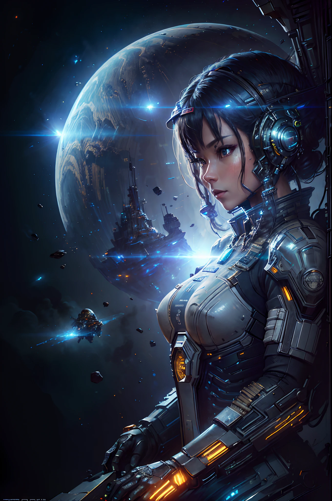 Heavily armed Chinese astronauts fell from the sky,Climb aboard a crystal asteroid,Interstellar,Endless space,ssee-through,depth of fields,((Masterpiece)),(Best quality)),Magnificent space image scene,Beautiful and colorful crystals,surrealism, Super detail, ccurate, Best quality, hyper HD, Masterpiece, Anatomically correct, A high resolution, 16k,(Best quality,4K,8K,A high resolution,Masterpiece:1.2),Ultra-detailed,Realistic,Translucent ethereal mechanical astronaut,futuristic astronaut,Mechanical joints,Futuristic space background,Beautiful sci-fi art, Science-fi digital art illustration, Digital cyberpunk art, science fiction digital painting, futuristic digital painting, futuristic concept art, Interstellar landscape before a sci-fi film, science fiction digital art, Advanced digital cyberpunk art, Fantastic cyberpunk warrior