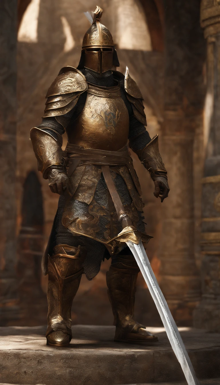 guerreiro, Conceito-Arte, autor：Kishiganku, arte de fantasia, Fundo do templo zen, clean render, um chifre, Use um conjunto de armadura, detailed bushido form smoke, capacete de uma divindade esquecida, character is standing, 8k realista, in game render, detalhe detalhado do fundo do rosto, Art Station home page, touro, Fantasia pseudo-medieval, Uma divindade vestindo armadura koi, armadura de bronze detalhada, Armadura de Bronze, armadura gravada dourada, Armadura Obsidiana de Ouro, armadura de ouro claro, Linda armadura de filigrana, A demonic warrior, Linda armadura cheia de espinhos, intrincada armadura assasin, armadura de metal intrincada, guerreiro poderoso, Vestido com uma linda armadura dourada，Decorated with intricate patterns, O capacete tem uma grande coroa e dois chifres, Everything is in the dark, The smoky background alludes to battle scenes, Adicione uma aura sinistra ao seu personagem，Huge demonic wings of demons，submission, tiro de corpo inteiro.