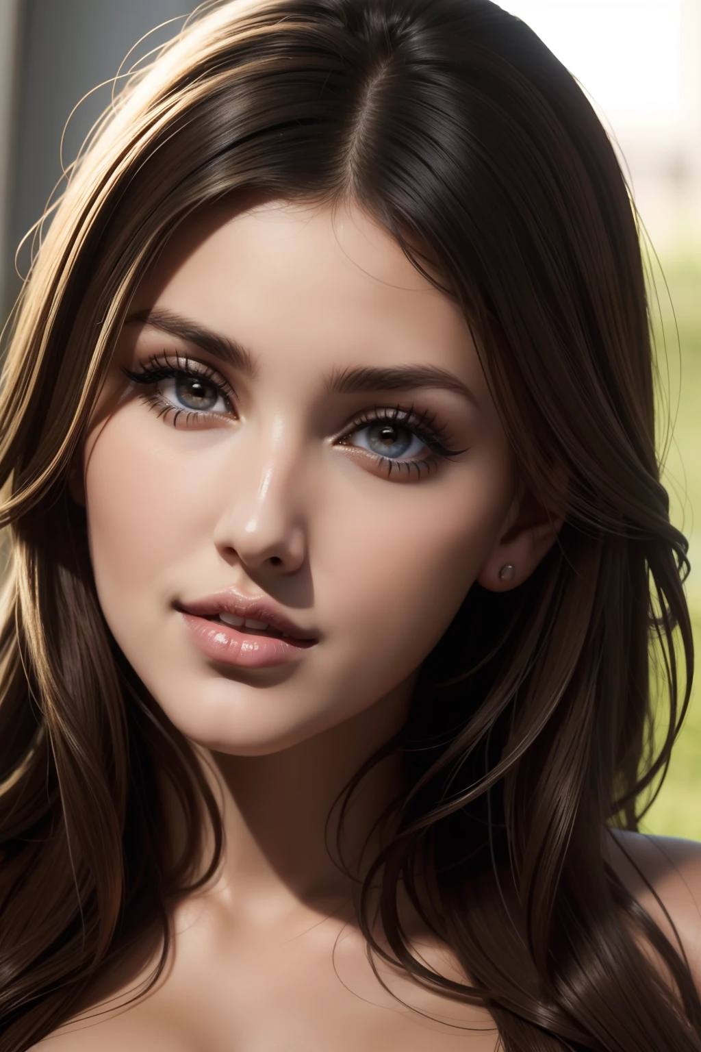 lucy pinder, face portrait, transparent lipstick, smili ng