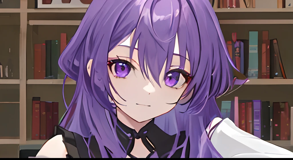 a girl with purple hair.