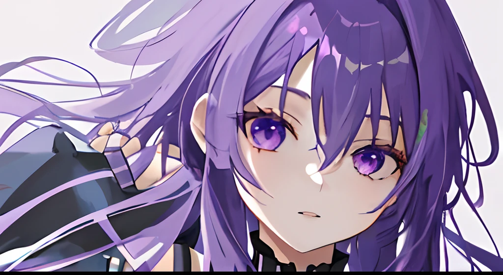 a girl with purple hair.