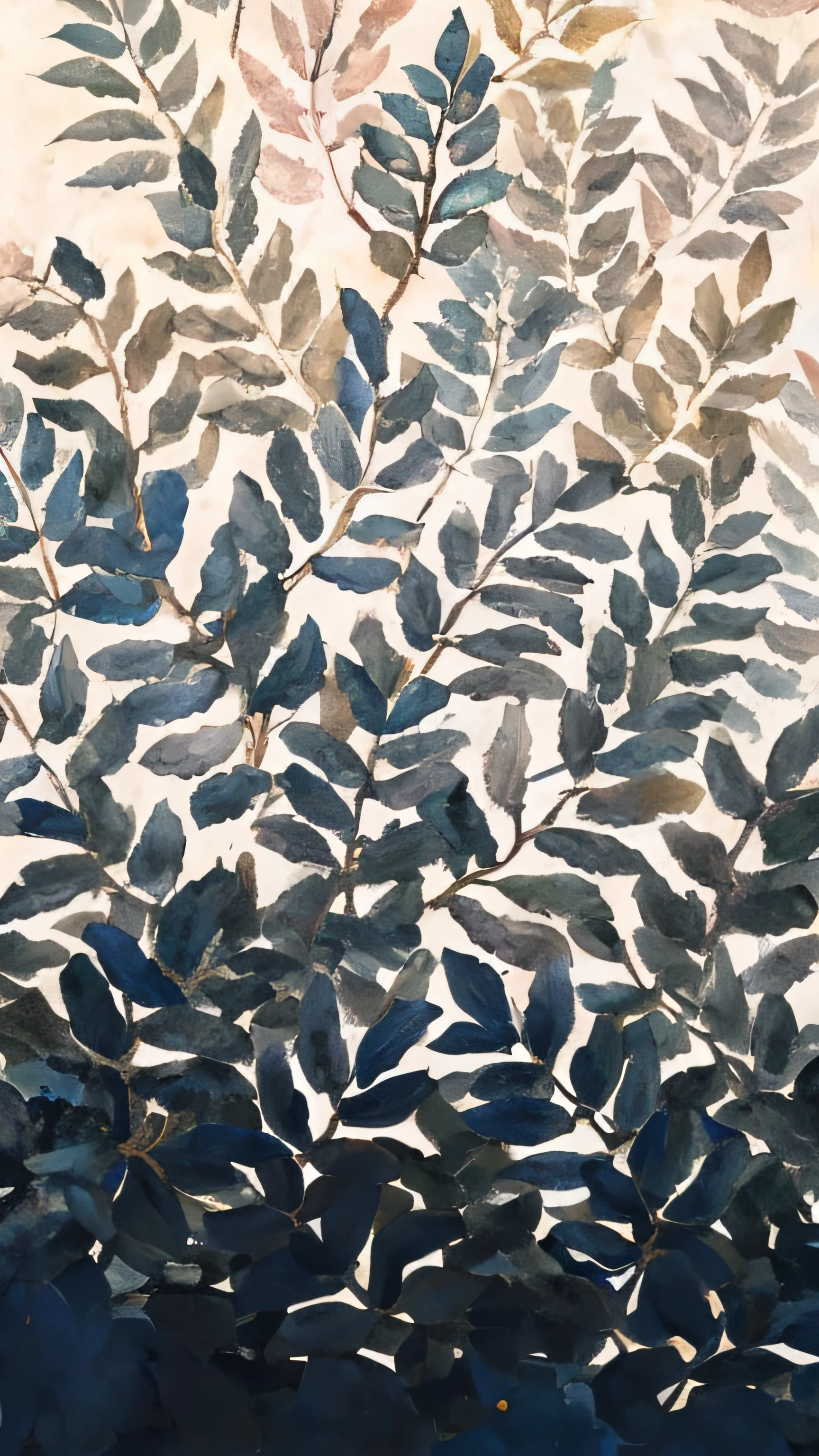 A painting of a tree with blue leaves on a white background, botanic foliage, ramos e folhagens, Frondas, lianas and blue foliage, botanic watercolors, Arte do papel de parede, Folhas, Folhas retorcidas, folhagem emaranhada, tons de azul e cinza, azul dessaturado, botanicals, papel de parede bonito, Manchado, tons azulados e creme, folhas azuis fractais