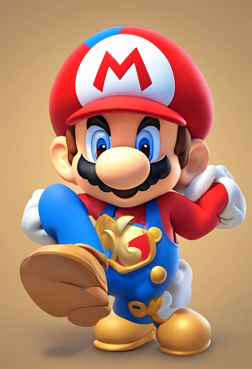 (Mario), design de personagens, Nintendo Super Mario, (olhos azuis, red hat, terno vermelho, blue suspenders, luvas brancas, )super bonito estilo caixa cega, Chibi, corpo inteiro, exaggerated expressions and actions, fundo limpo, Destaques iridescentes brilhantes, studio lighting, Atmospheric Illumination, com textura requintada, High detail, high resolution, c4d, ..3d, Liquidificador, 8k, best quality, Ultra High Definition