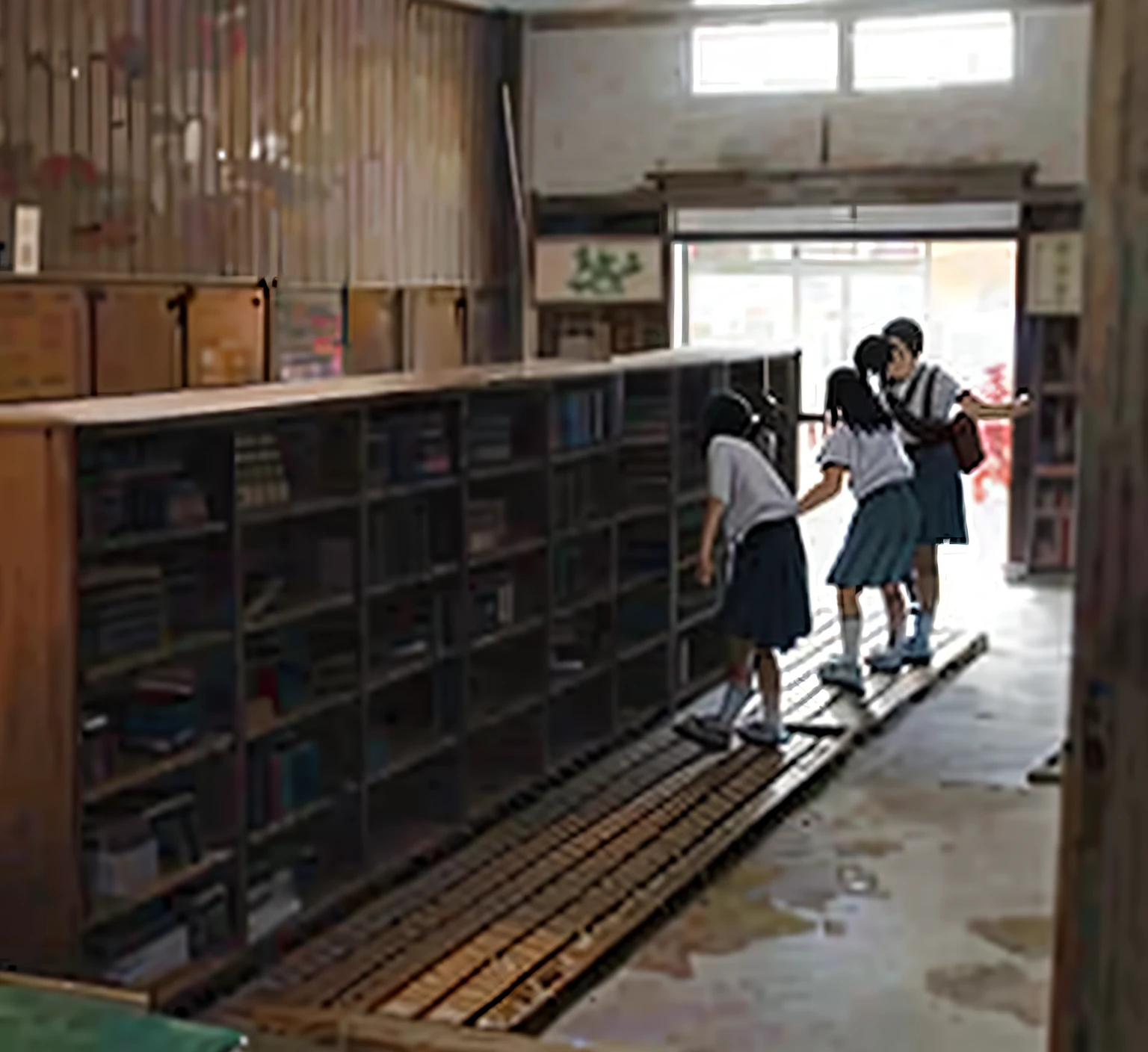 historical archive, japanese high school, inside elementary school, old library, museum archive, traditional japanese, dusty library, an escape room in a small, small library, wooden banks, in a ravaged library, in warehouse, shodo, inside of a tokyo garage, japanese bathhouse