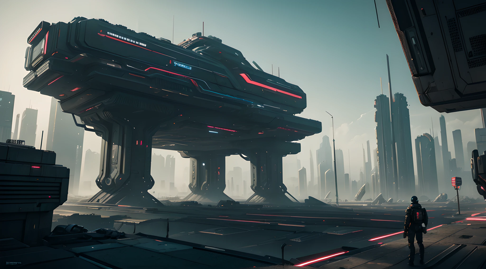 A dystopian and surreal landscape with technological elements and a futuristic vibe that captures the essence of cyberpunk