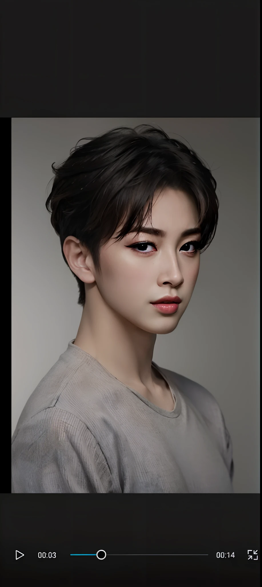 a close up of a person with a short hair and a gray shirt, inspired by Yanjun Cheng, yanjun chengt, jinyoung shin, portrait of kpop idol, cai xukun, inspired by jeonseok lee, realistic. cheng yi, young adorable korean face, attractive female face!!!, high quality portrait, with short hair, south east asian with round face