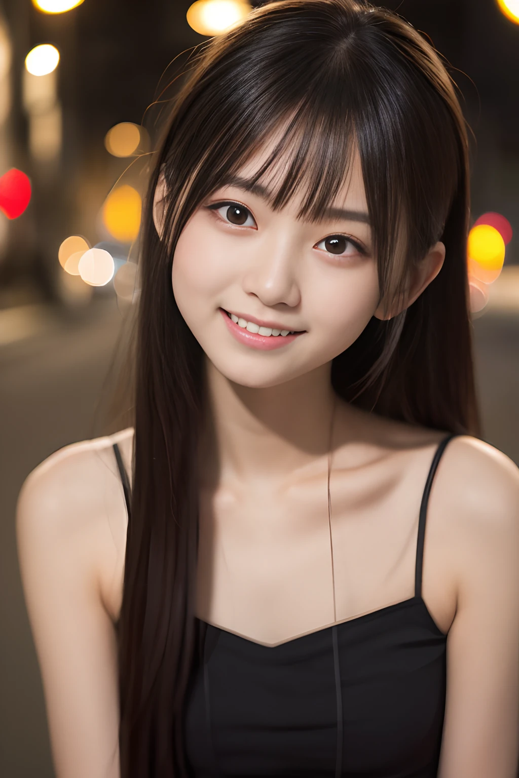 8k, top-quality, （pubic hair beauty）、hight resolution, realisticlying, realperson,　Red Light District at Night、There are many signboards、The light on the sign is dazzling、Dancing in different poses on stage、The best smile、Fun and smiling、One young and beautiful girl、Reveal madness、I'm having sex and feeling、maikurobikini、high-heels