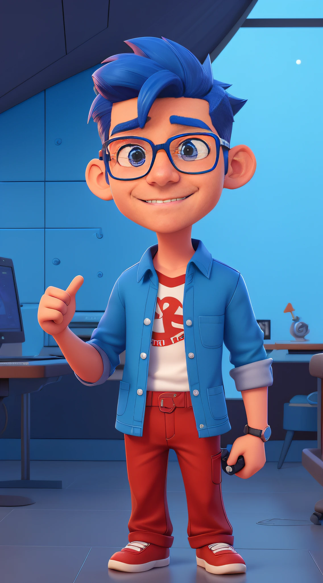 cartoon character of a man with glasses and a blue shirt, animation character, stylized character, animation style render, stylized 3 d, arnold maya render, 3 d render stylized, toon render keyshot, 3d character, 3 d character, stylized 3d render, 3 d character render, cartoon character, close up character, character posing