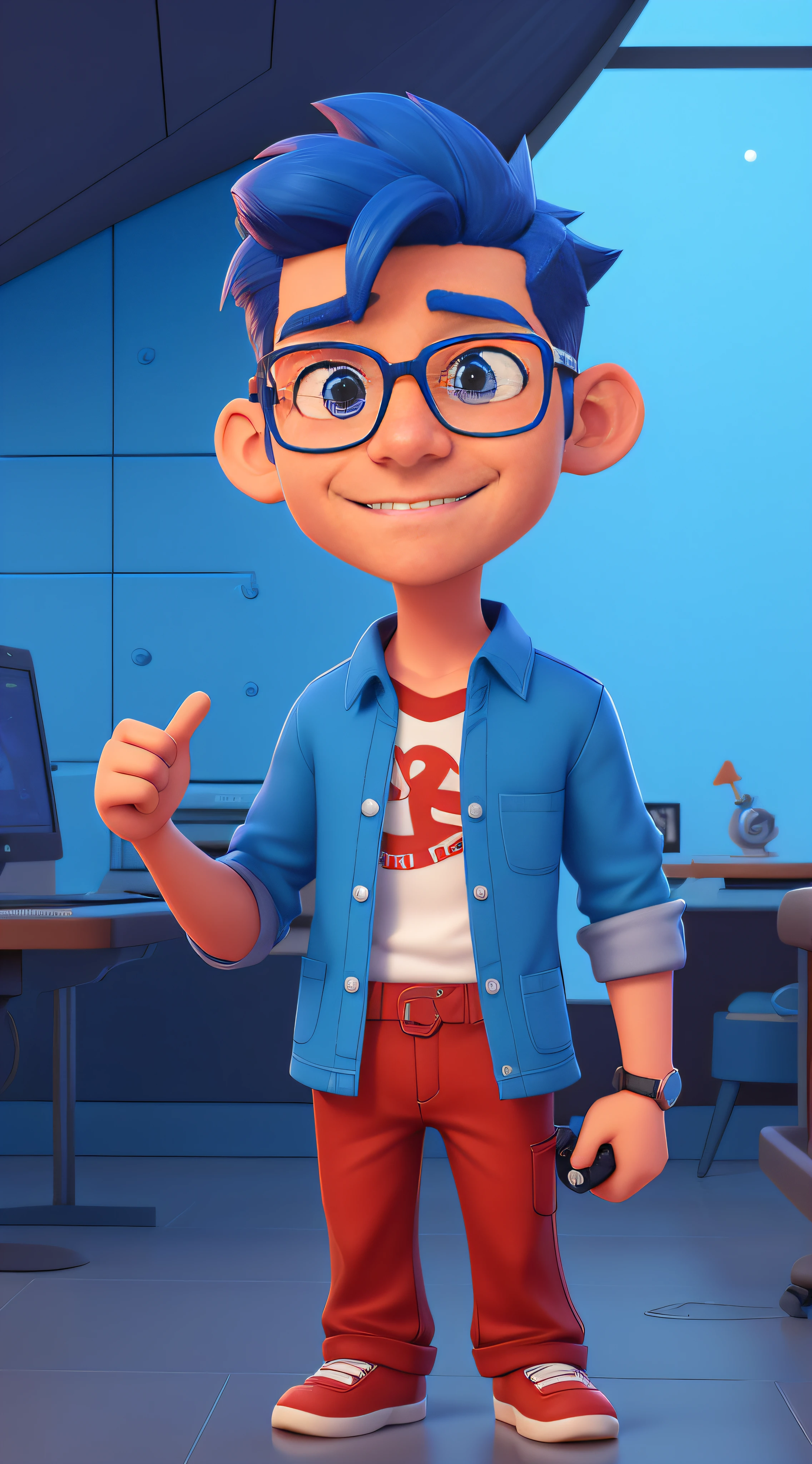 cartoon character of a man with glasses and a blue shirt, animation character, stylized character, animation style render, stylized 3 d, arnold maya render, 3 d render stylized, toon render keyshot, 3d character, 3 d character, stylized 3d render, 3 d character render, cartoon character, close up character, character posing