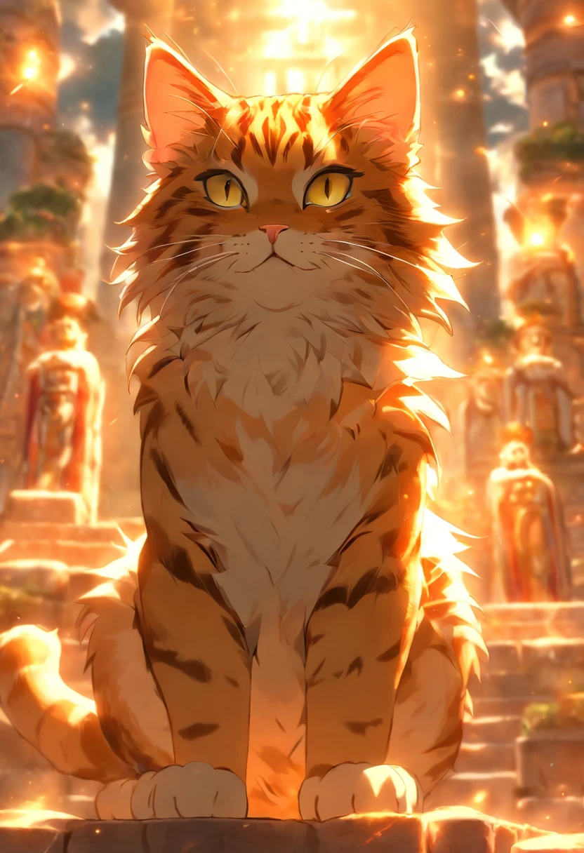 ((( male tabby cat ))) best quality, ultra-high resolution, 4K detailed CG, masterpiece, Itzamná, god of the heavens, Mayan mythology, ancient, sunlight, Mayan temples, Mayan clothing, Mexico, aesthetics, beautiful image, centered on the screen