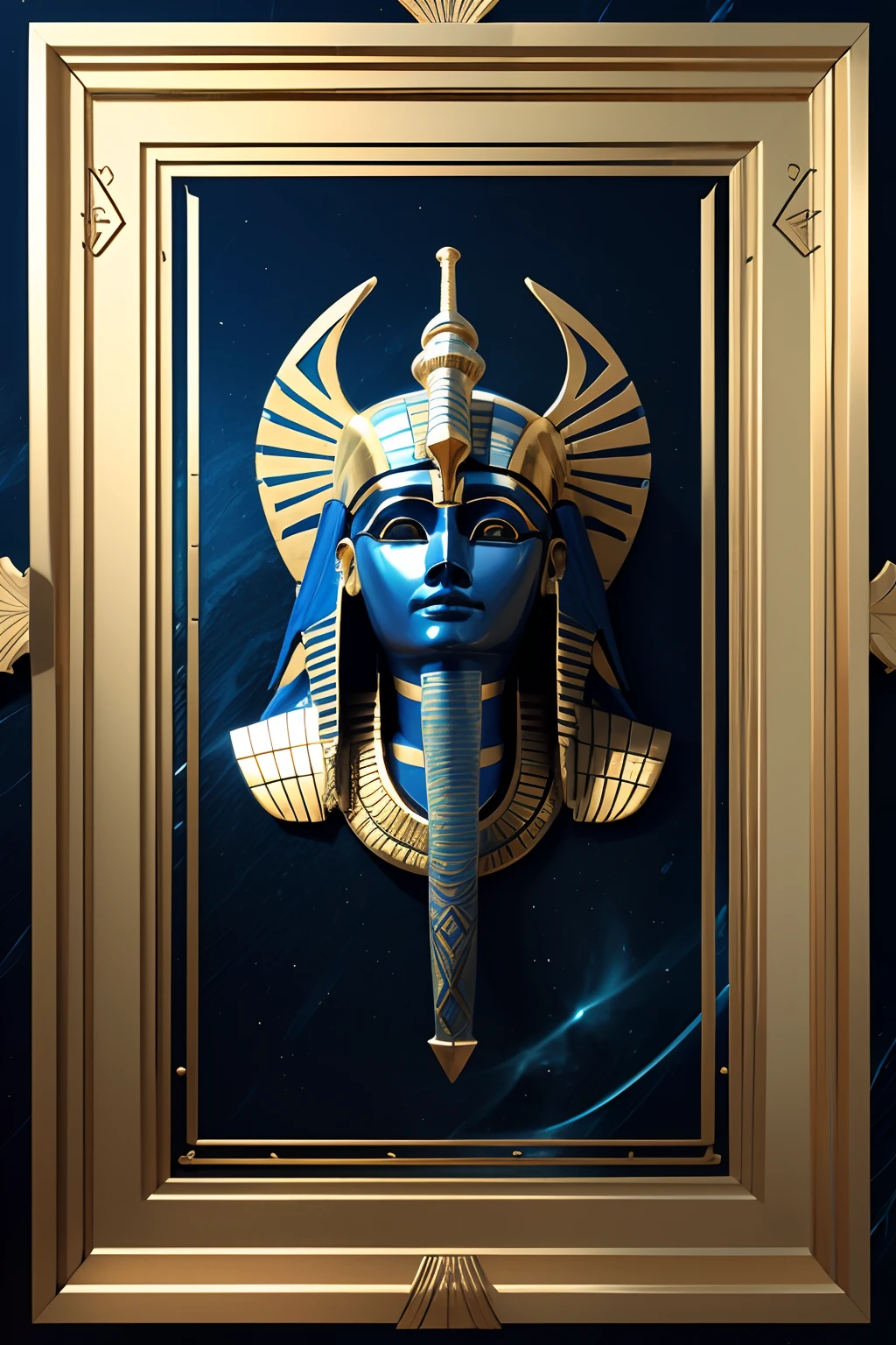 Art Deco, space, vastness, Super detailed, Surreal, Surreal的细节, Black, pink, Yellow, matte gold and silver, neon indigo, deep blues, cloth,velvet, High Polished, sinister, Silver and chrome detail stripes, Black background, Egyptian, bronze, 8k,