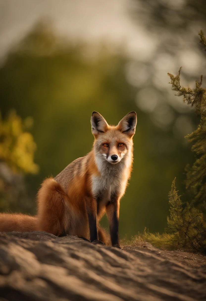 Ein Fuchs steht vor einer Tanne im Sommer und trinkt ein leckeres Bier. The drool runs out of his mouth