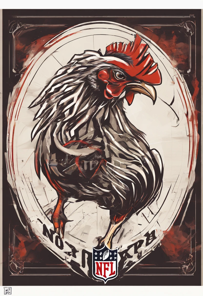 2D NFL logo with a chicken skeleton breaking through the logo. Replace the 'NFL' letters with 'TDMP'.