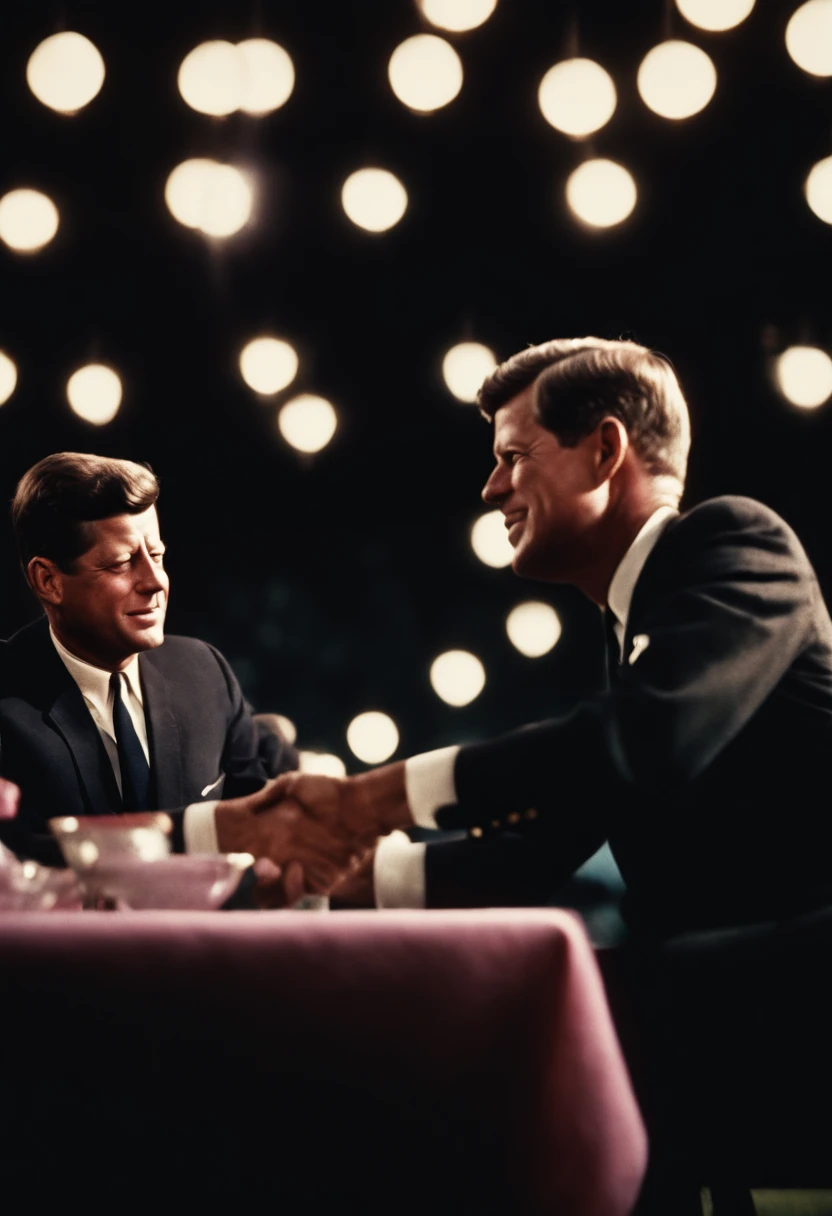 john f kennedy shaking the jokers hand. like pink floyd album wish you were here
