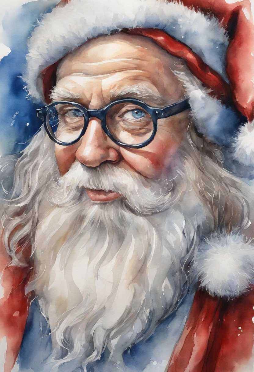 Santa Claus、Beautiful skin、Blue eyes with glasses, portrait