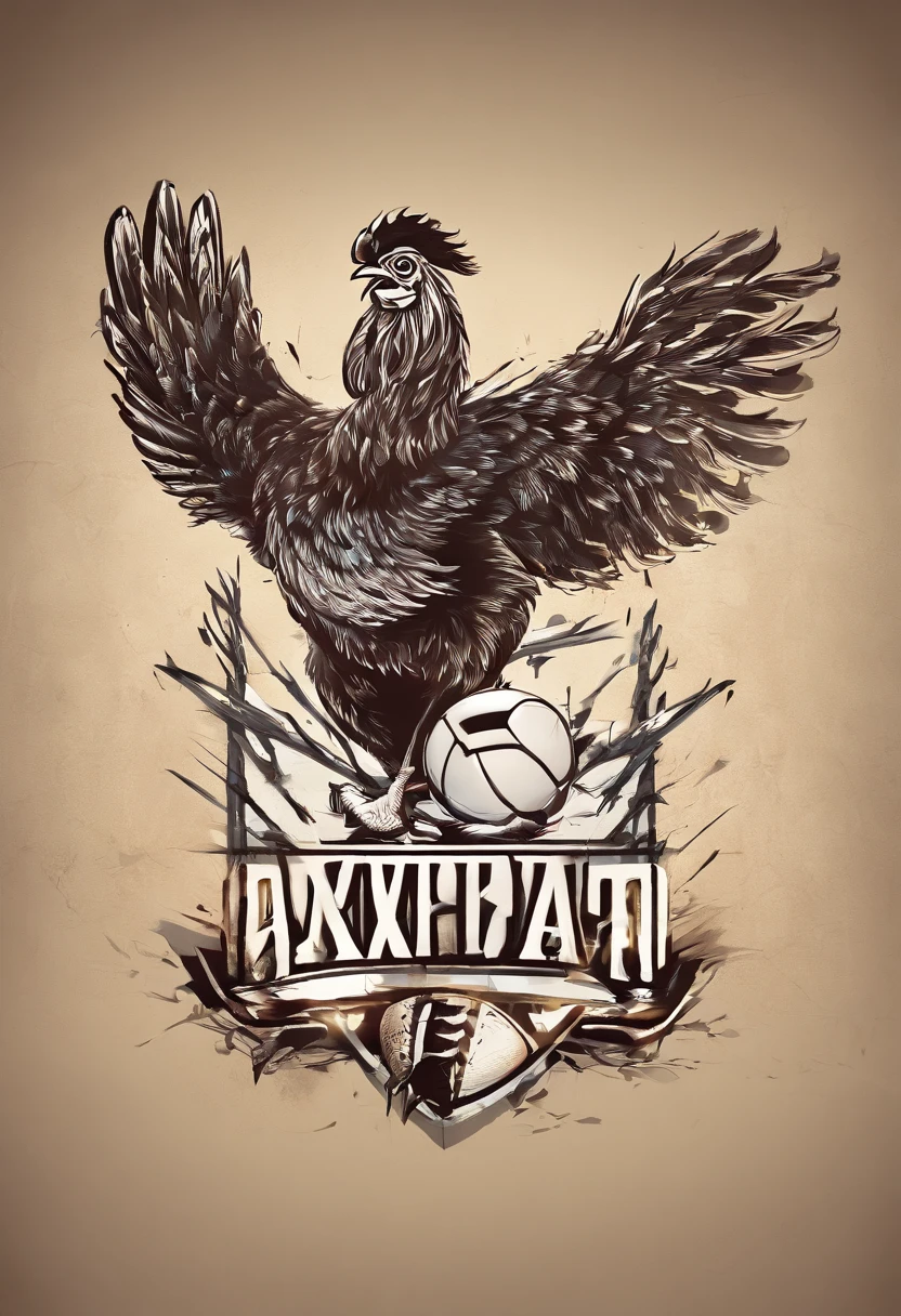 2D NFL logo with a chicken skeleton breaking through the logo while running with a football in hand. Replace the 'NFL' letters with 'TDMP'.