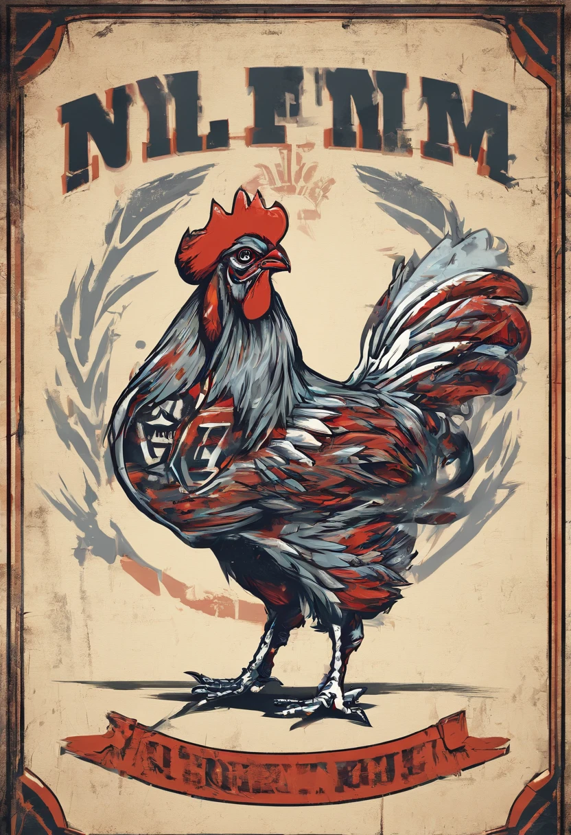 2D NFL logo with a chicken skeleton breaking through the logo while running with a football in hand. Replace the 'NFL' letters with 'TDMP'.