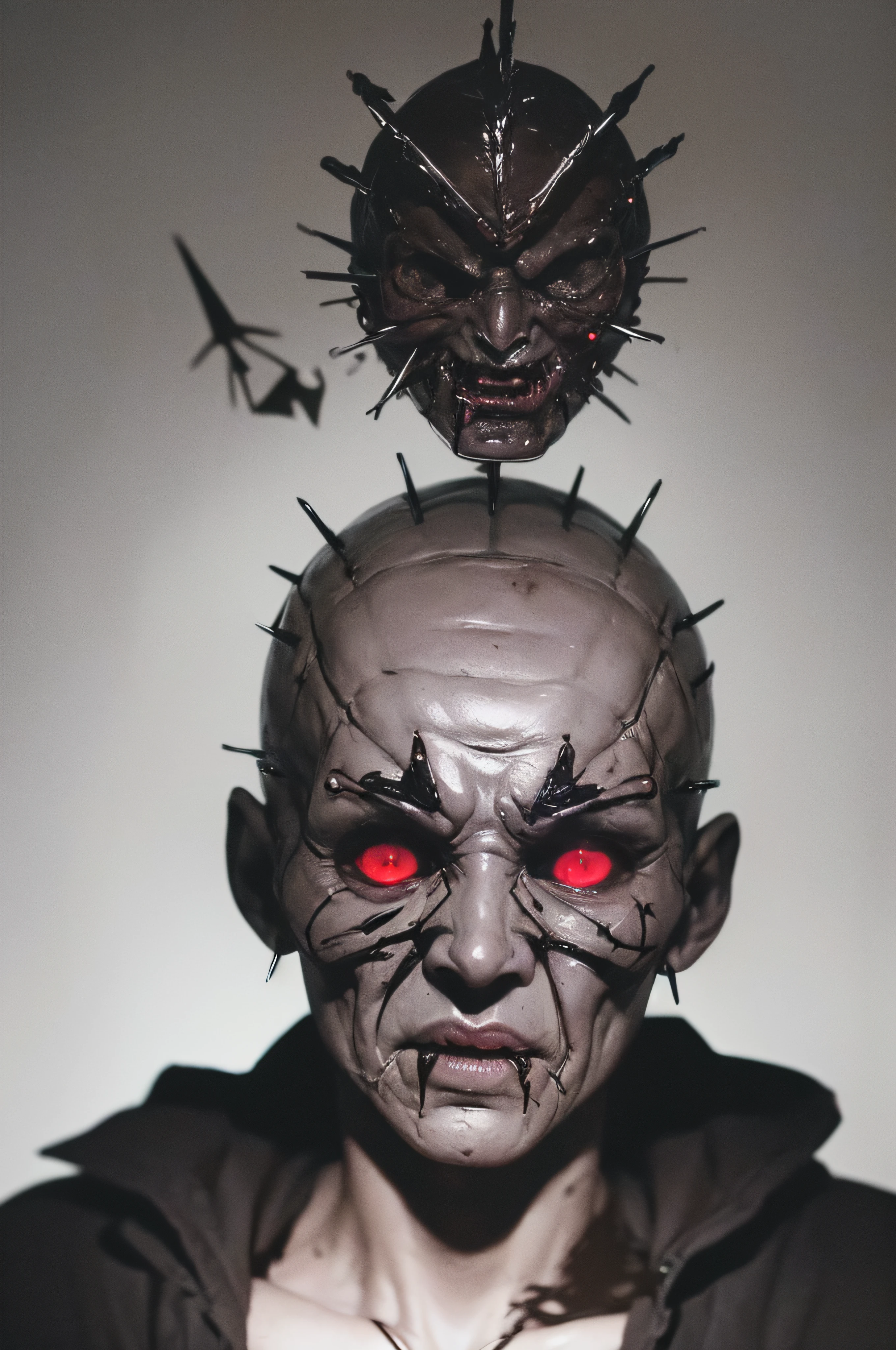 "(The best lighting, oscuro, dramatic),(feto calavera alien, Hellraiser, Cicatrices, , sexy, cerebro, sangre, una rata dentro de la cabeza, terror.),(ojos rojos, calaveras). morning light.