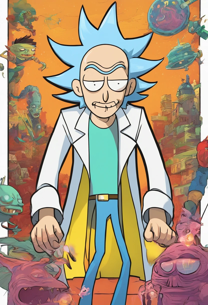 Personagem rick da série rick and morty, sorrindo