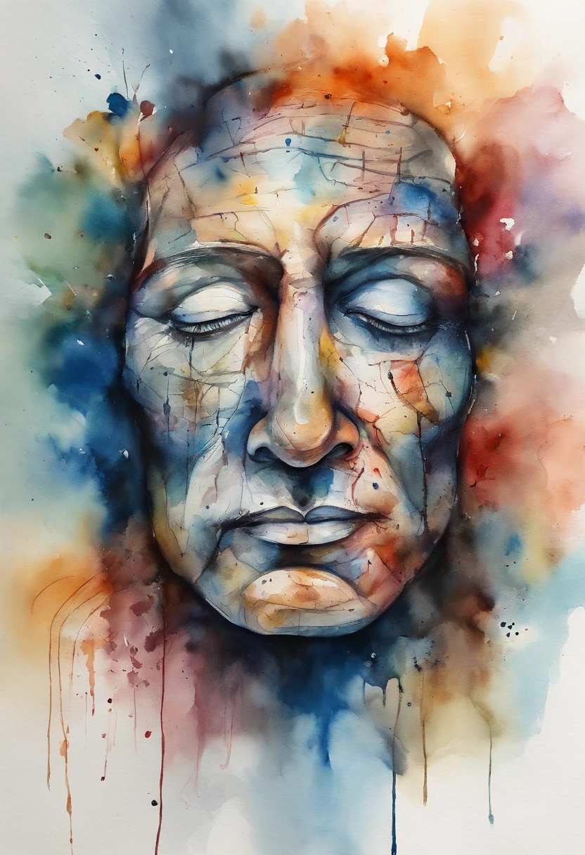 Exposed brain,Close-up of the face with its eyes closed, pondering,abstract portrait,  Surreal dark art,Anxious look, 4 k symmetrical portrait, 详细的脸, detailedeyes