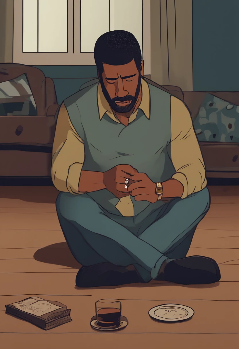 bojack horseman sitting in the floor depressed. whiskey in his hand.