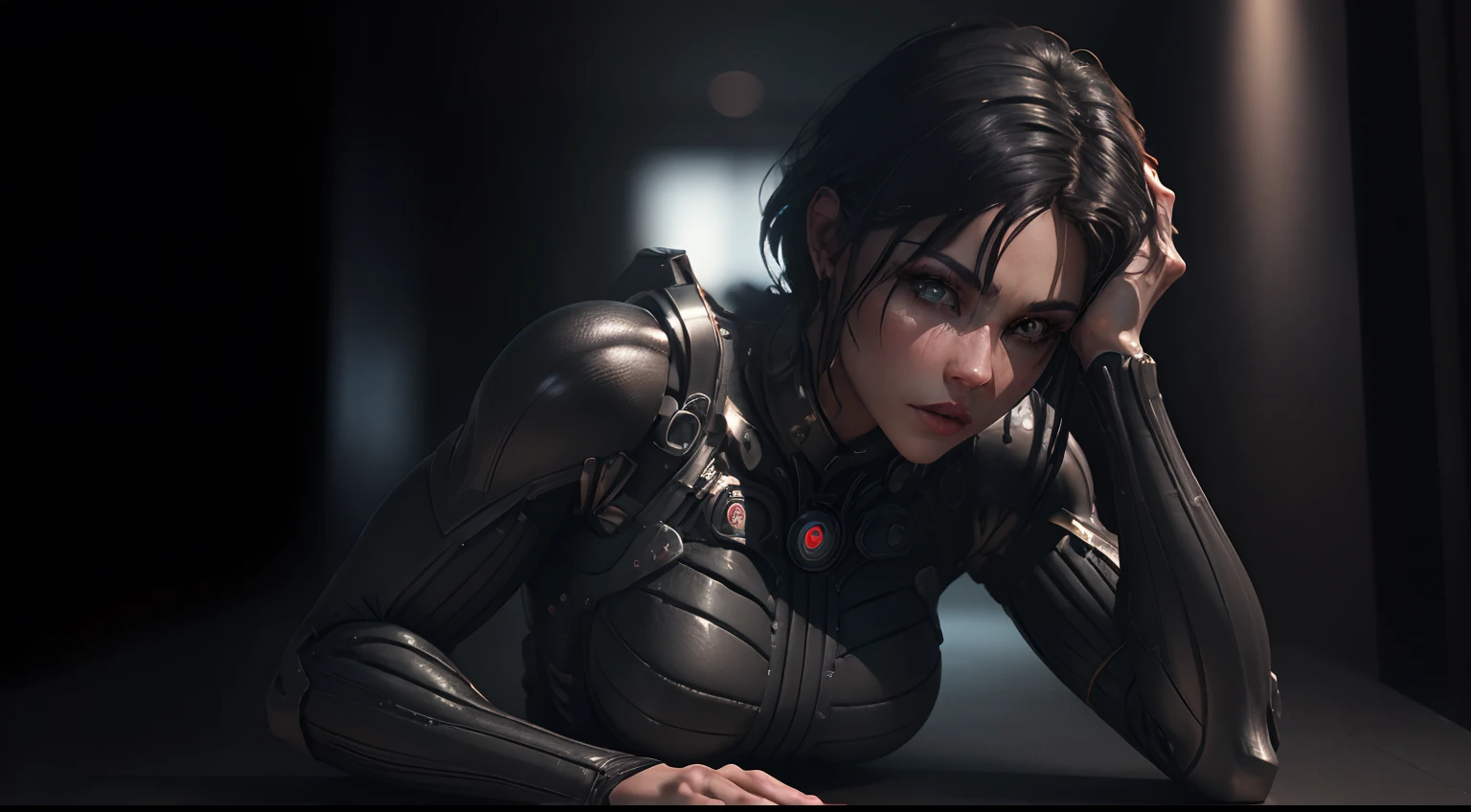 ((Best quality)), ((masterpiece)), (detailed:1.4), 3D, HDR (High Dynamic Range),Ray Tracing,NVIDIA RTX,Super-Resolution,Unreal 5,Subsurface scattering,PBR Texturing,Post-processing,Anisotropic Filtering,Depth-of-field,Maximum clarity and sharpness,Multi-layered textures,Albedo and Specular maps,Surface shading,Accurate simulation of light-material interaction,Perfect proportions,Octane Render,Two-tone lighting,Wide aperture,Low ISO,White balance,Rule of thirds,8K RAW, nanosuit, beautiful, short black hair, blue eyes, curvy