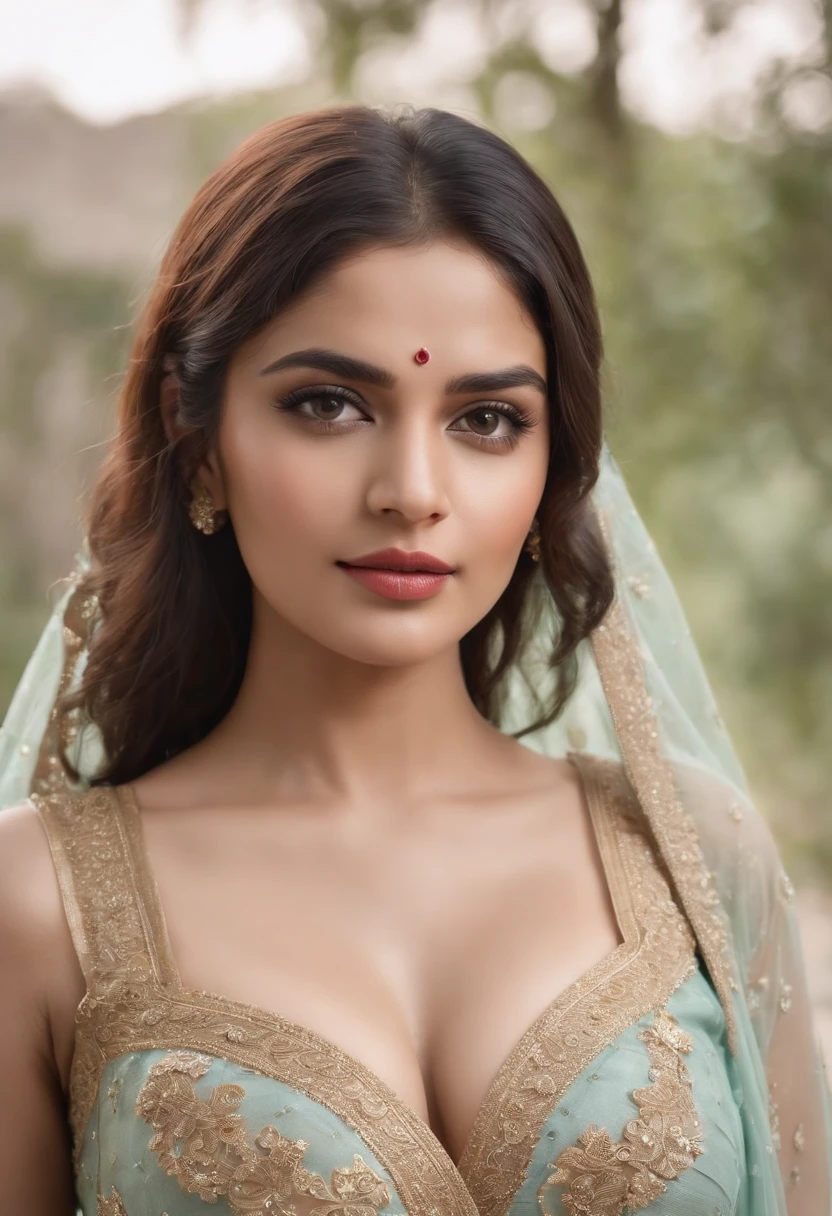 a 25-30 year old woman in a dupatta posing for a picture, indian goddess, tmasterpiece, high quality, traditional beauty, indian, beautiful goddess, indian style, indian super model, beautiful maiden, gorgeous woman, south east asian with long, provocative indian, gorgeous beautiful woman, intricate outfit, hindu aesthetic, beautiful asian girl, extremely detailed goddess shot, jaw-dropping beauty, big boobs deep cleavage, transparent lingerie, sexy, nsfw