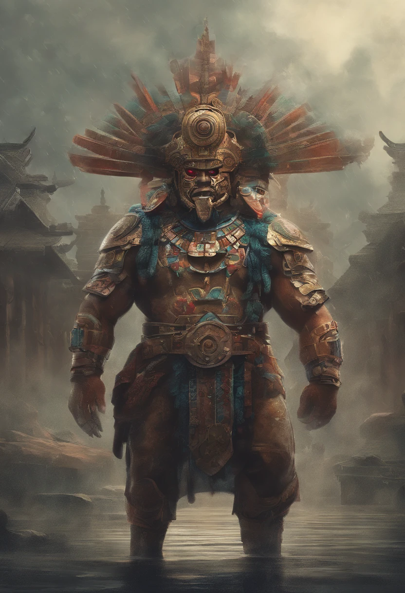 tlaloc dios de la lluvia, dia lluvioso, musculoso, hombre, delgado, atletico