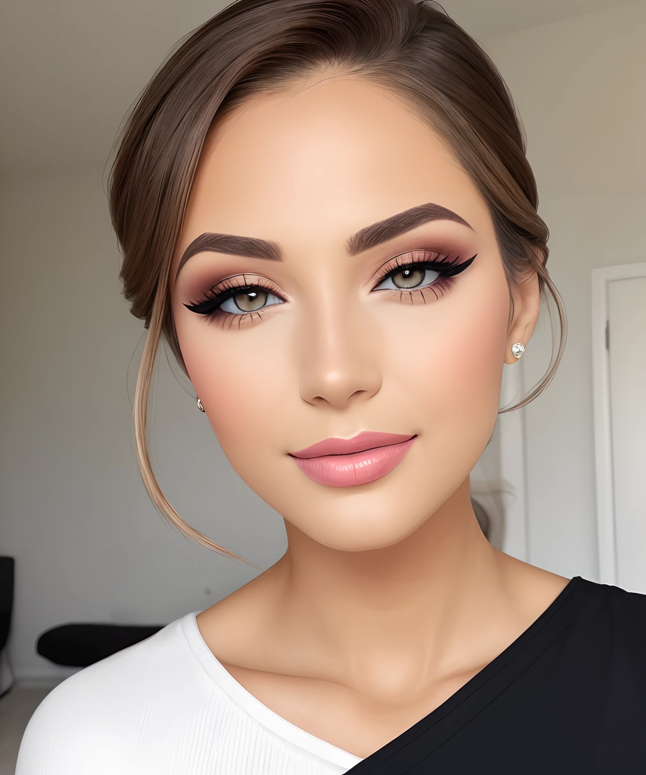 a make-up with soft neutral tones on the eyes, discreet eyeliner, light effects and  lipstick
daytime makeup, fresh natural look, soft makeup, surprise me