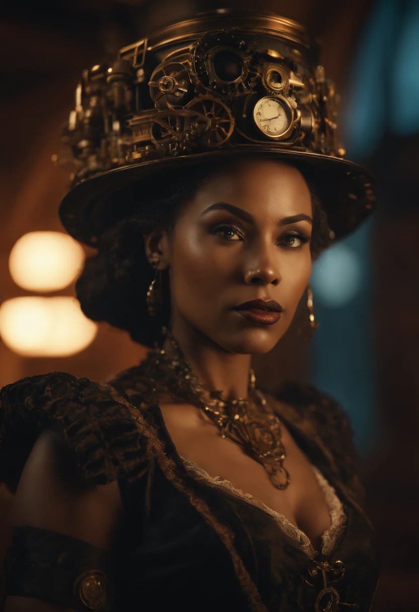 Detailed cinematic footage, steampunk digital art, bigstudiovfx, still image from tv series, Anthropomorphic female, Featured on Vimeo, Models Yasuke 5 0 0 px, Robert Köhler, interconnected human lifeforms, Shot with anamorphic lenses