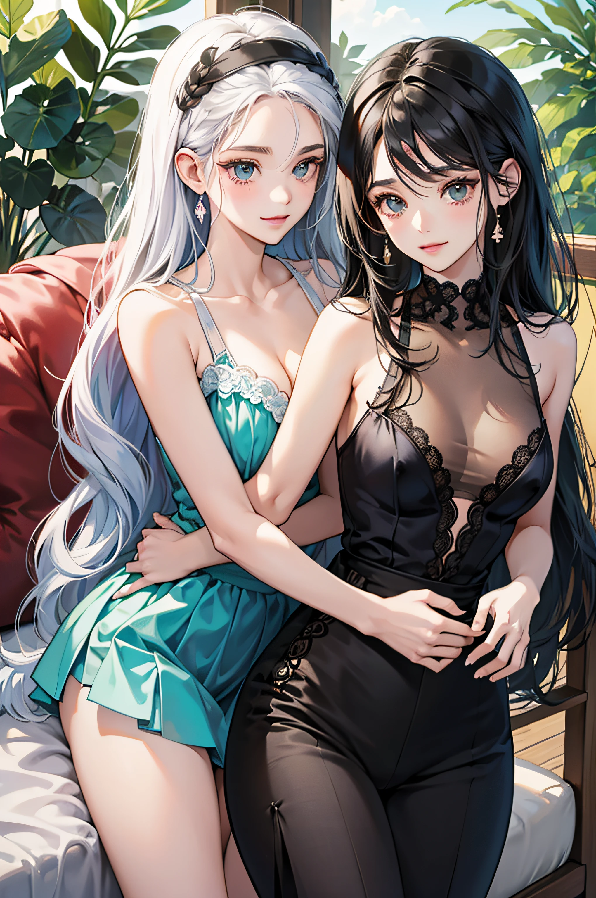 (Alta qualidade, Luzes detalhadas, Sombras detalhadas), 1 garota, cabelo branco, pele branca, olhos pretos, Wearing only a pair of pants, Breasts Visible, corpo inteiro, posturada, Simple scenario, ((anatomicamente correto)), alta resolução, Manga art style. --auto