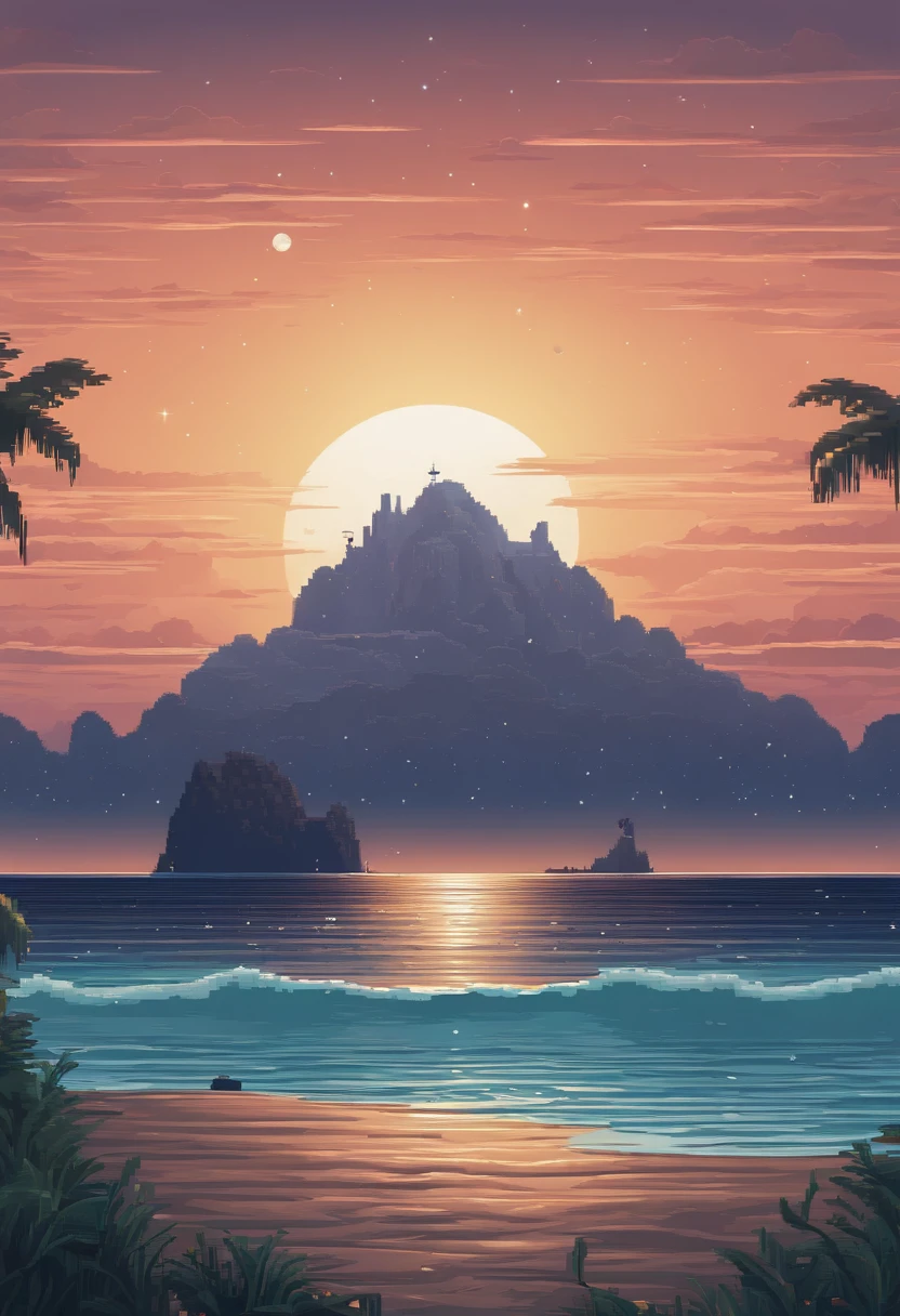 Pixel art of giant planets rising on open sea, beautiful detailed pixel art, detailed pixel art, Lofidel retro video game, concept pixelart, detailed pixel artwork, Pixel art style, pixel town, pixel art animation, high quality pixel art, Dolphins jump off the sea, super detailed color lowpoly art, #Pixel art:3, # Pixel art, #Pixel art