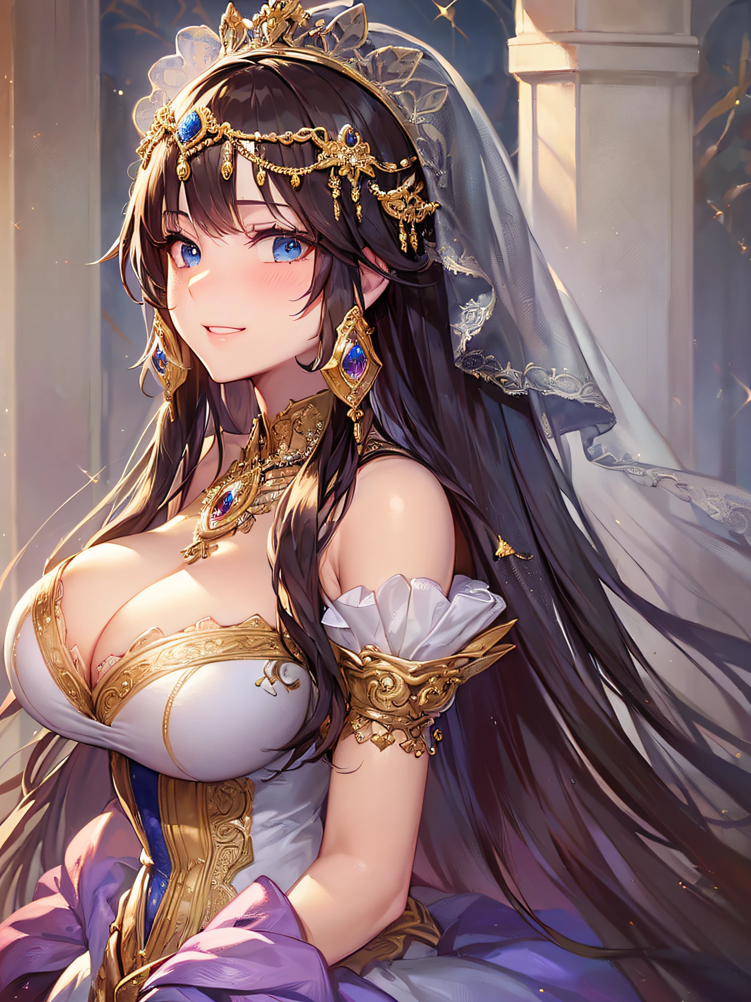 ((Anime Art Style)),(masutepiece),(Best Quality), (Super Detail),(Highly detailed CG Unity 8k wallpaper),((Very delicate and beautiful)),1 Lady,((Full body portrait)),((Stand in the garden)),((Solo)),(((One princess in a very gorgeous Rococo princess ball gown and a voluminous full-length hoop skirt adorned with gorgeous embroidery and jewels))),(((Giant Crinoline Hoop Skirt))),Long Train,((Gorgeous embroidery and jewelry)),voluminous ruffles,(((very very gigantic boobs,Skindentation))),cleavage,((Very long straight hair,Very voluminous straight long hair,Very long straight hair)),(finely detailed face and eyes),((Seductive smile,embarrassed)),Beautiful eyes like jewels,Very gorgeous hair ornament,(A very gorgeous tiara adorned with sparkly jewels),((Glitter Gorgeous Gemstone Jewelry)),Gorgeous Long Veil,((ultra long gloves)),(Beautiful background),(Full body),((Very gorgeous Rococo princess ball gown with gorgeous embroidery and jewels and voluminous full-length hoop skirt))