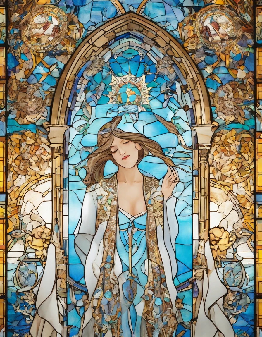 1 , Taylor Swift, 18 anos, alto, low water, louro, majo, cabelo loiro liso com franja, olhos azuis. White pilot suit with light blue accents. With a blue mantle like that of Our Lady of Grace. wearing prescription glasses.